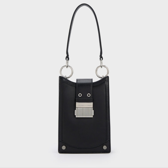 Black Charles & Keith Winslet Belted Phone Pouch Purse Mini Bag - Picture 6 of 14